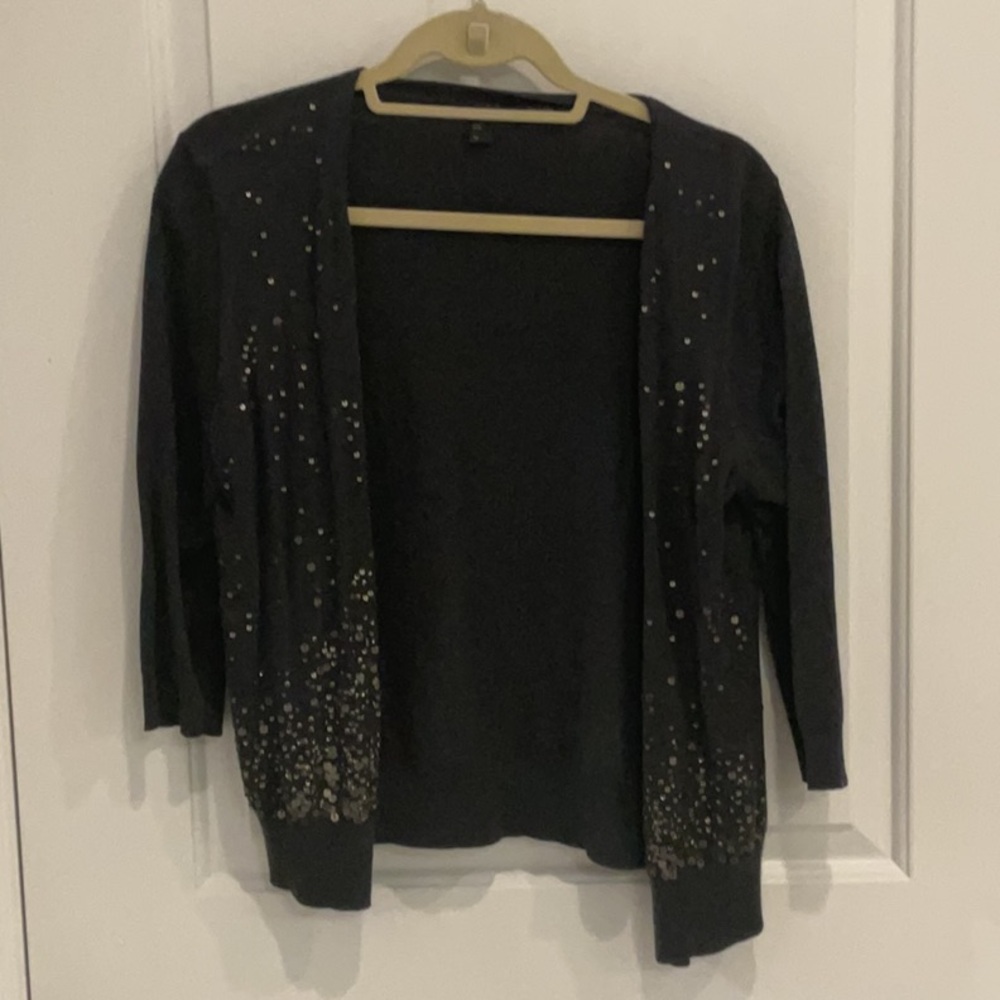 Eileen Fisher charcoal Cardigan Sweater Classic Knit Medium